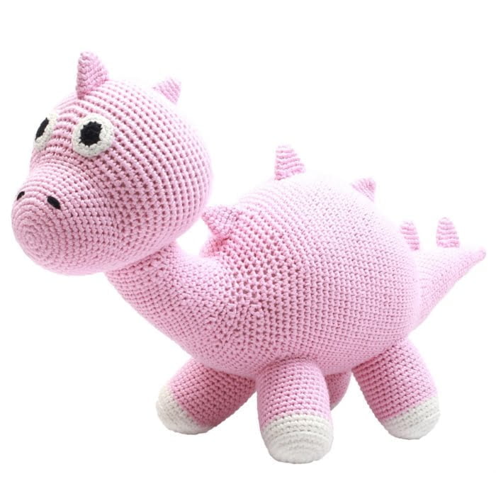 Hæklet XL bamse - dino (lyserød)
