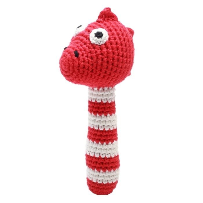 Hæklet rangle - dino (rød)