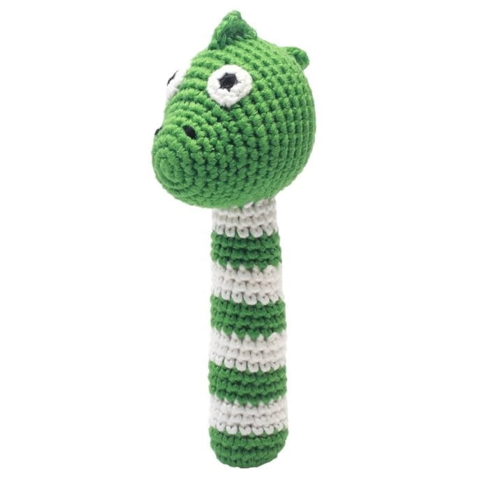Hæklet rangle - dino (grøn)