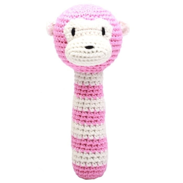 Hæklet rangle - abe (pink)