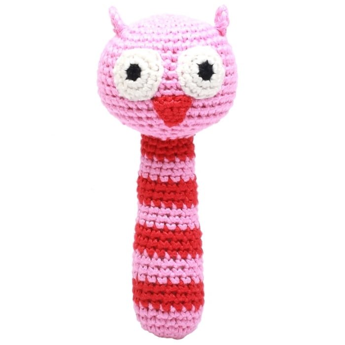 Hæklet rangle - ugle (pink)