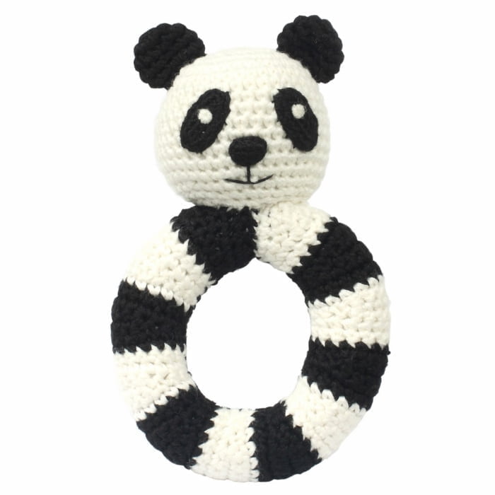 Crochet Ring Rattle - Black Panda