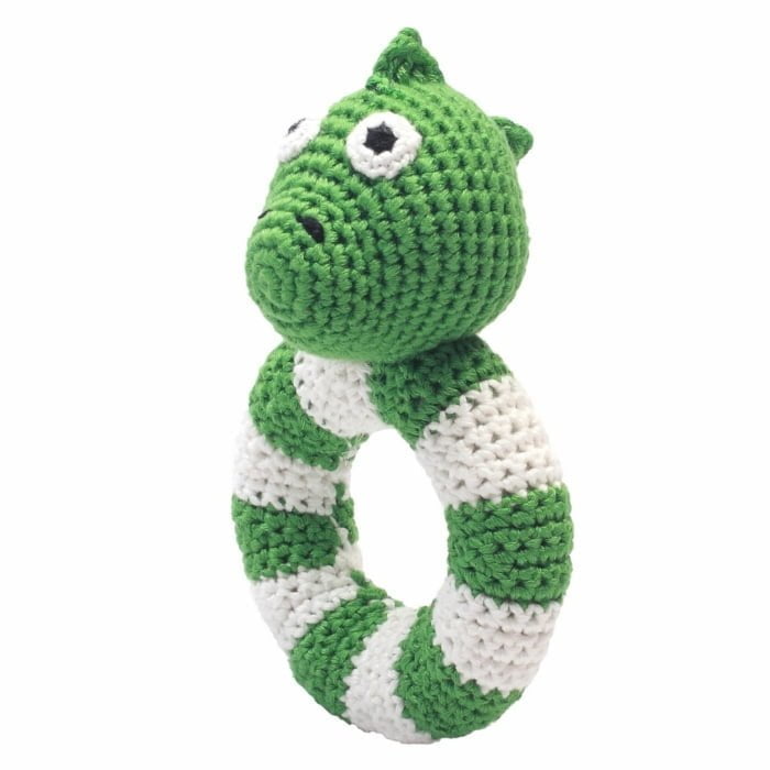 Crochet Ring Rattle - Green Dino