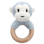Wooden Ring Rattle - Monkey (Baby Blue)