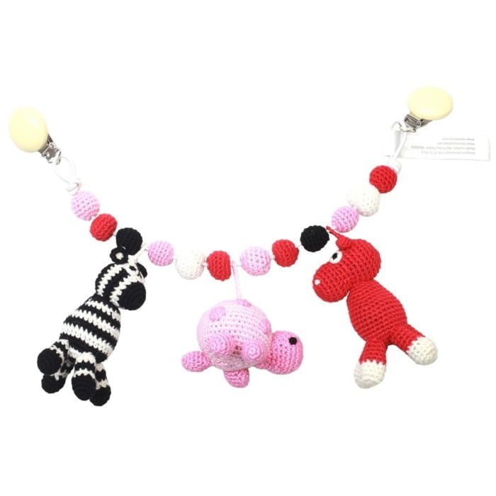 Crochet Pram Mobile - Hippo, Turtle & Zebra
