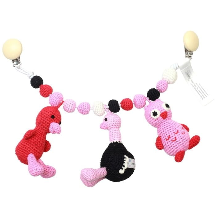 Kinderwagenkette mit Ente, Strauß und Eule