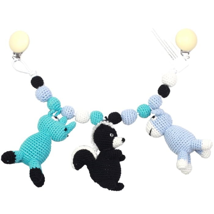 Crochet Pram Mobile – Rhino, Skunk and Hippo