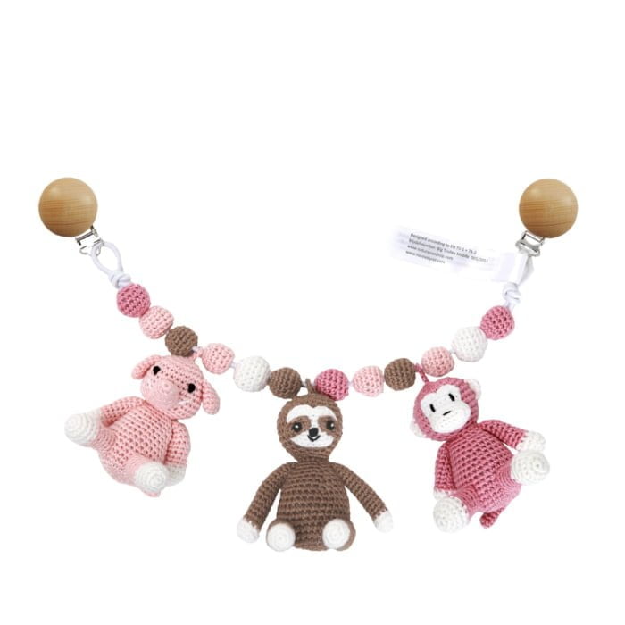 Kinderwagenkette mit Elefant, Faultier und Affe