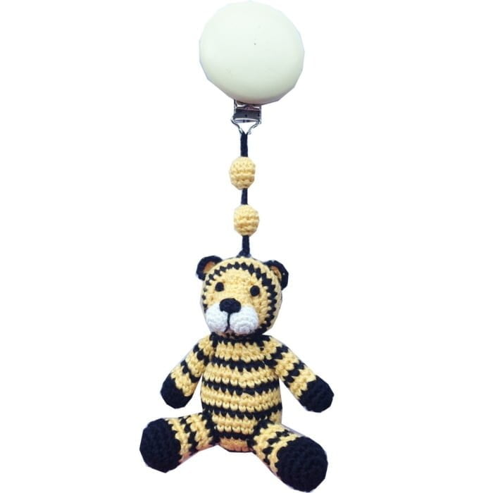Hæklet barnevognsophæng - tiger