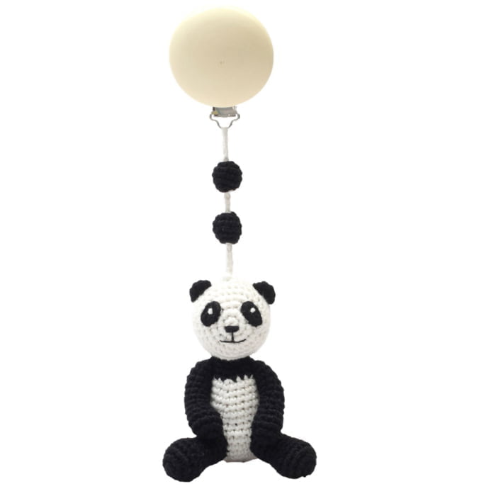 Hæklet barnevognsophæng - panda
