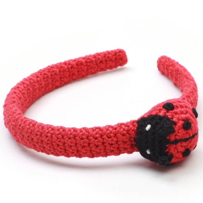 Crochet Hair Band with Ladybug - Red