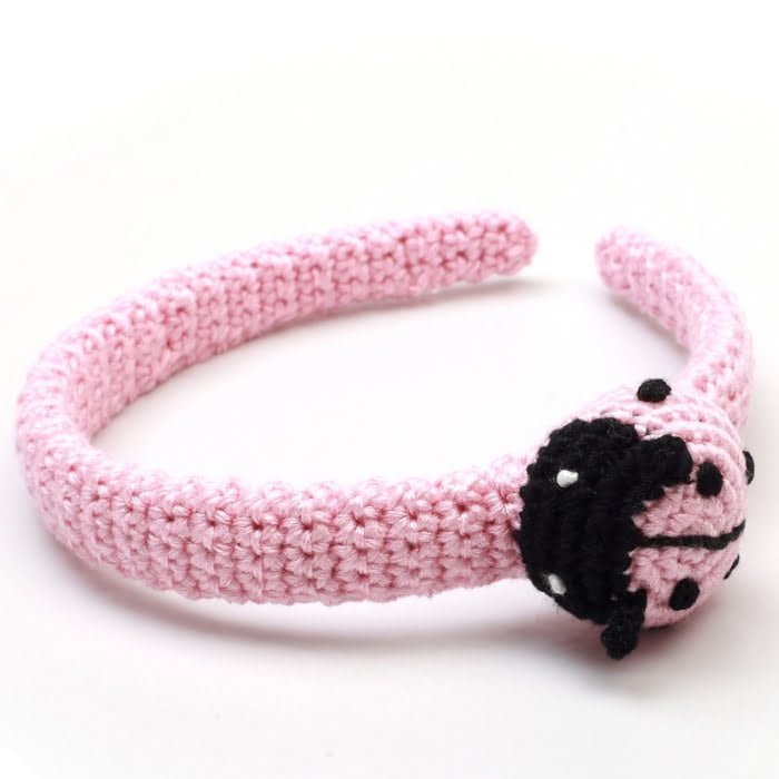 Crochet Hair Band with Ladybug - Light Pink