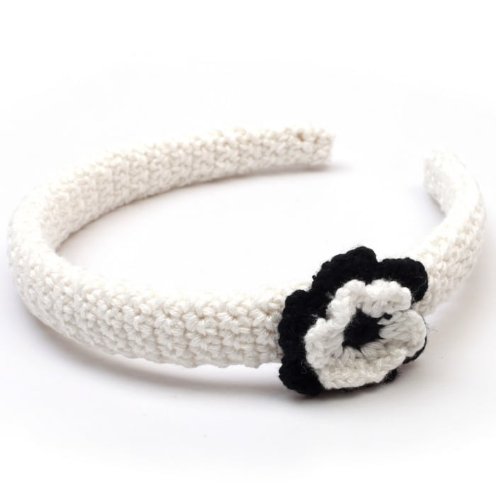 Crochet Hair Band with Flower - White