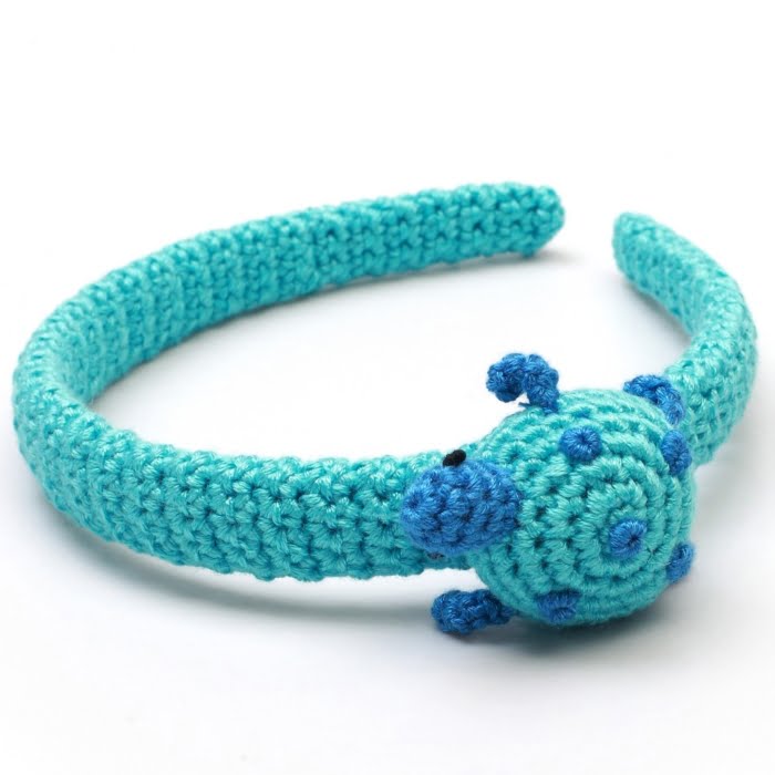 Crochet Hair Band with Turtle - Turquoise