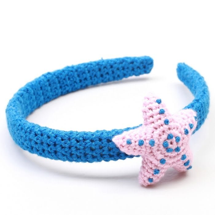 Crochet Hair Band with Starfish - Blue